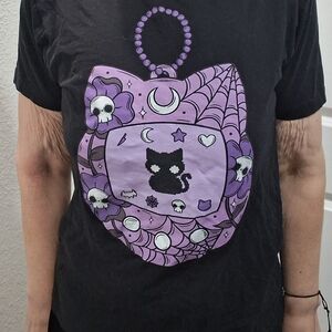 Black And Purple Hot Topic Kitty Tshirt Cute Goth Sz Medium